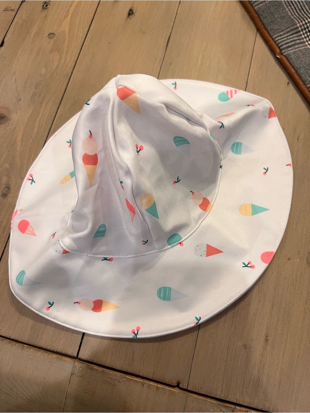 Kids White Sun Hat with Pastel Ice Cream Print and Yellow Floral Print 12-18